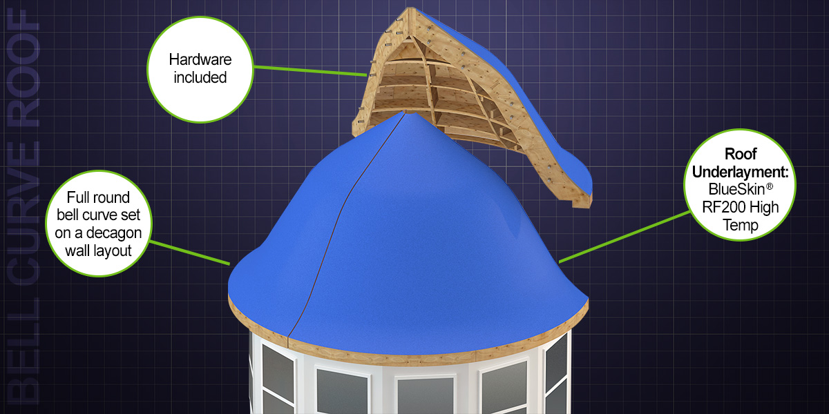 Bell curve tower roof assembly